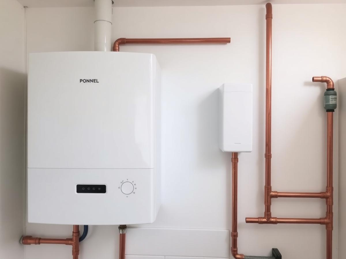 Newly installed combi boiler with neat copper pipework